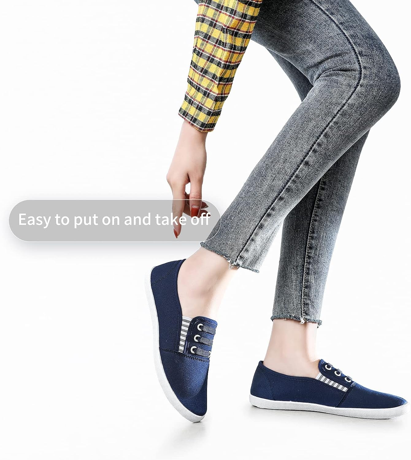 Women'S Canvas Slip on Sneakers - Casual Walking Shoes, Non Slip Work Shoes