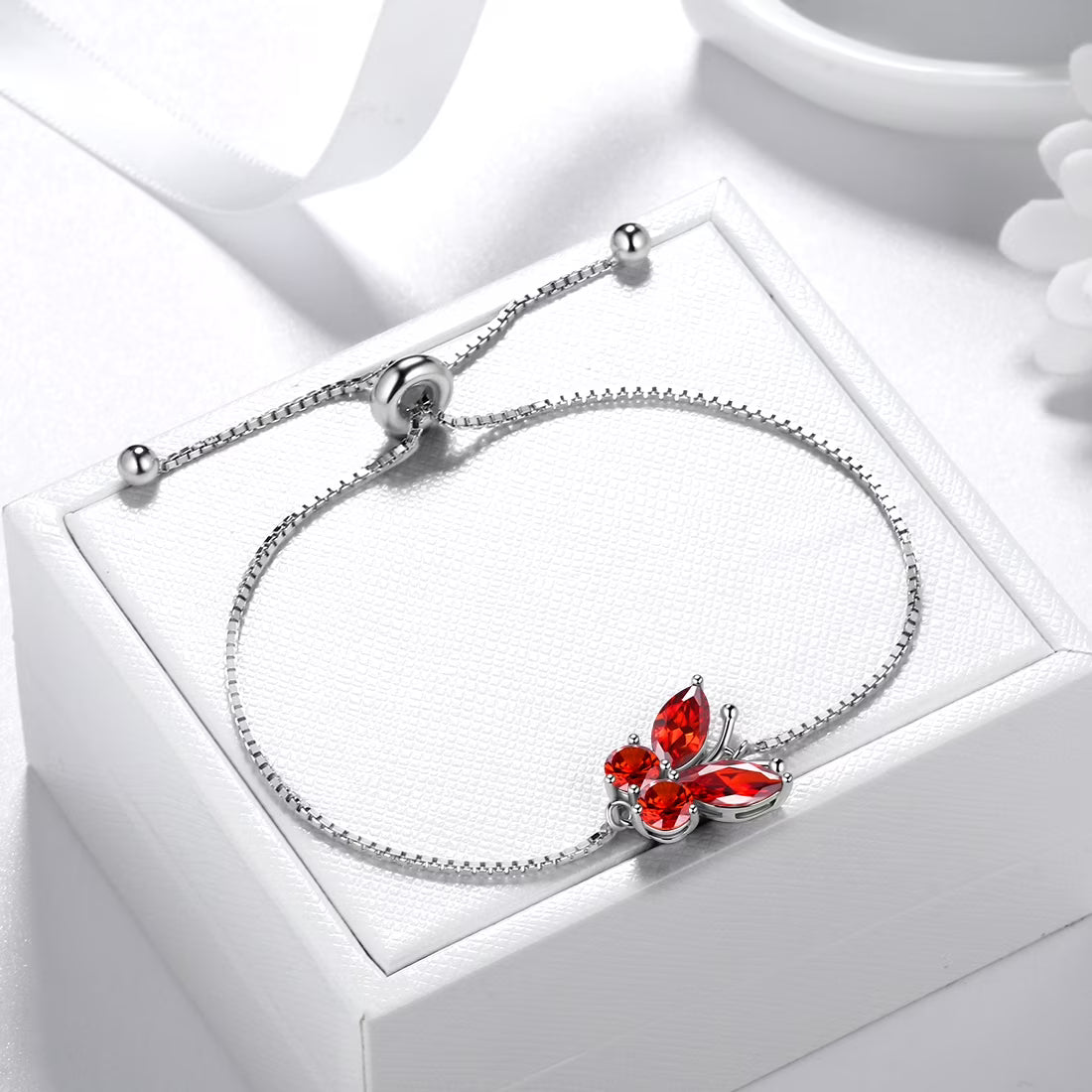 January Birthstone Jewelry Set Red Butterfly Garnet Fine Necklace/Earrings/Ring/Bracelet Sterling Silver Women Xmas Birthday Mother'S Day Gifts