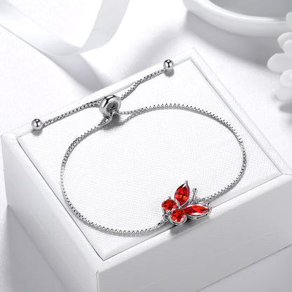 January Birthstone Jewelry Set Red Butterfly Garnet Fine Necklace/Earrings/Ring/Bracelet Sterling Silver Women Xmas Birthday Mother'S Day Gifts
