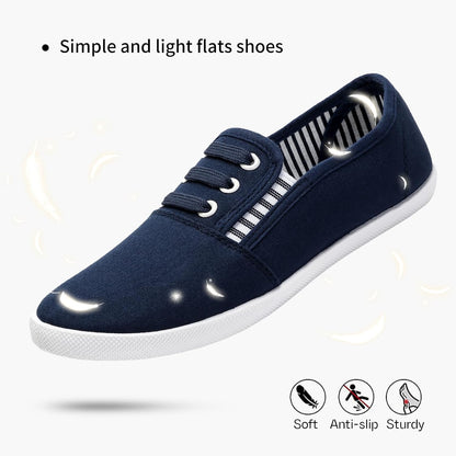 Women'S Canvas Slip on Sneakers - Casual Walking Shoes, Non Slip Work Shoes