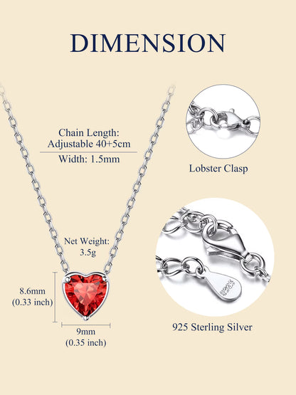 Silver Necklace 925 Sterling Silver Birthstone Love Heart Necklace Valentine'S Day Gift for Her