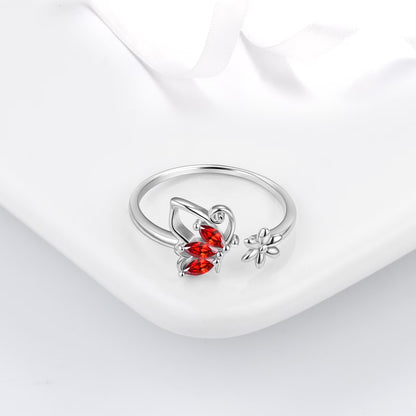 January Birthstone Jewelry Set Red Butterfly Garnet Fine Necklace/Earrings/Ring/Bracelet Sterling Silver Women Xmas Birthday Mother'S Day Gifts