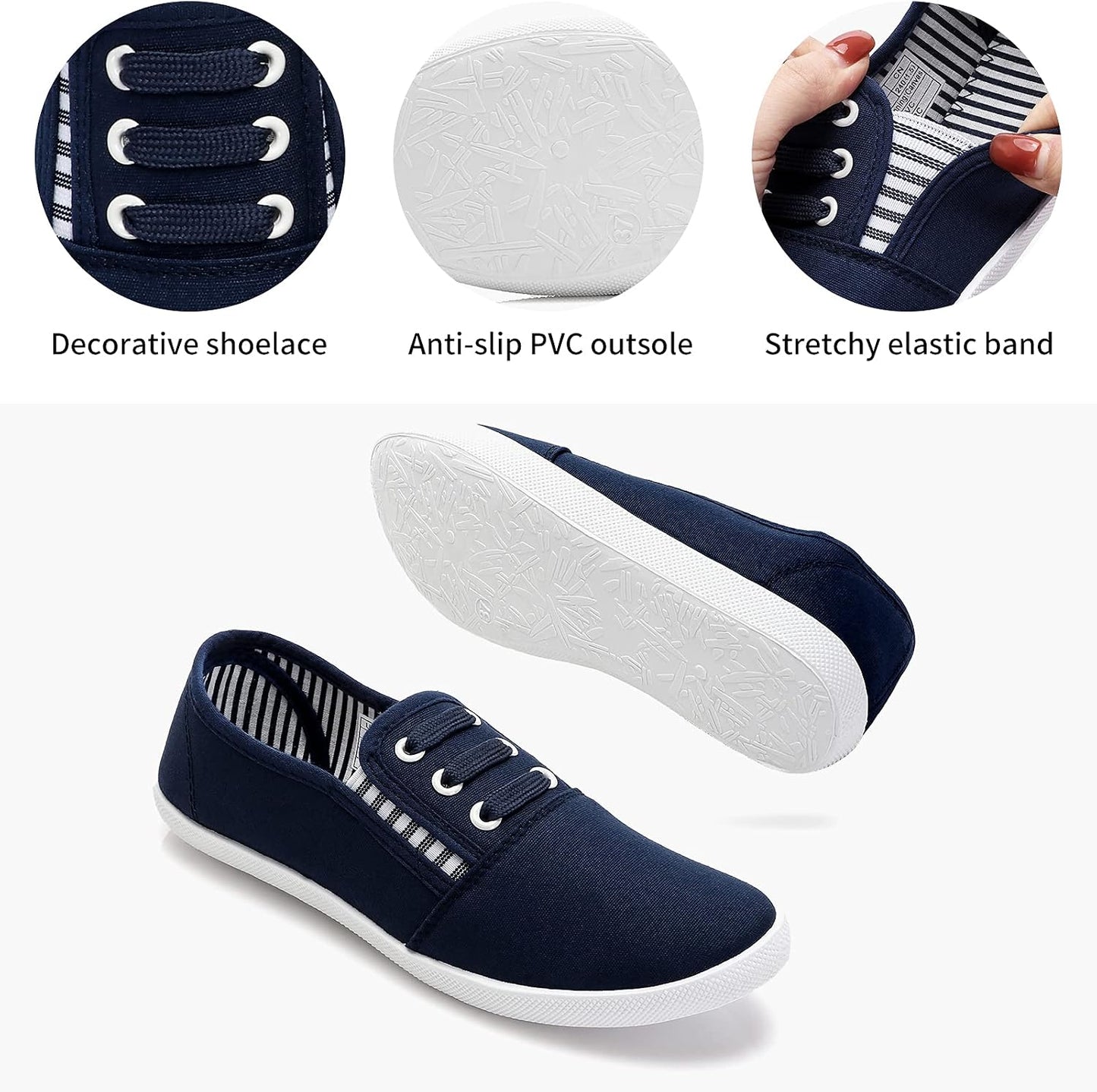Women'S Canvas Slip on Sneakers - Casual Walking Shoes, Non Slip Work Shoes