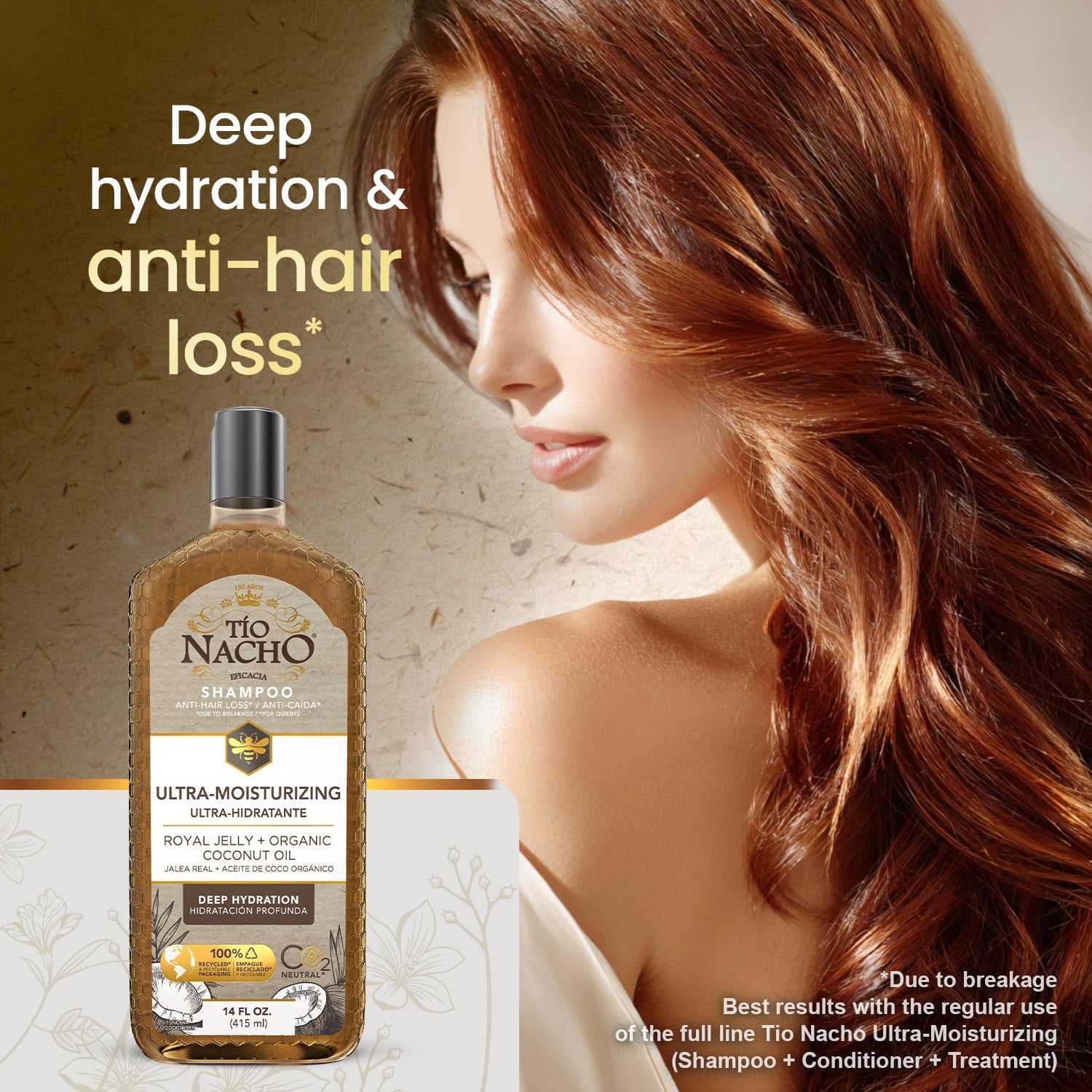 Ultra Hydration Shampoo with Coconut Oil and Royal Jelly - Nourishing Formula for Dry, Damaged Hair, Frizz Control, and Breakage Protection, 14 Fluid Ounces - Organic Ingredients and Natural Botanical Extracts for Deep Hydration and Hair Loss Defense