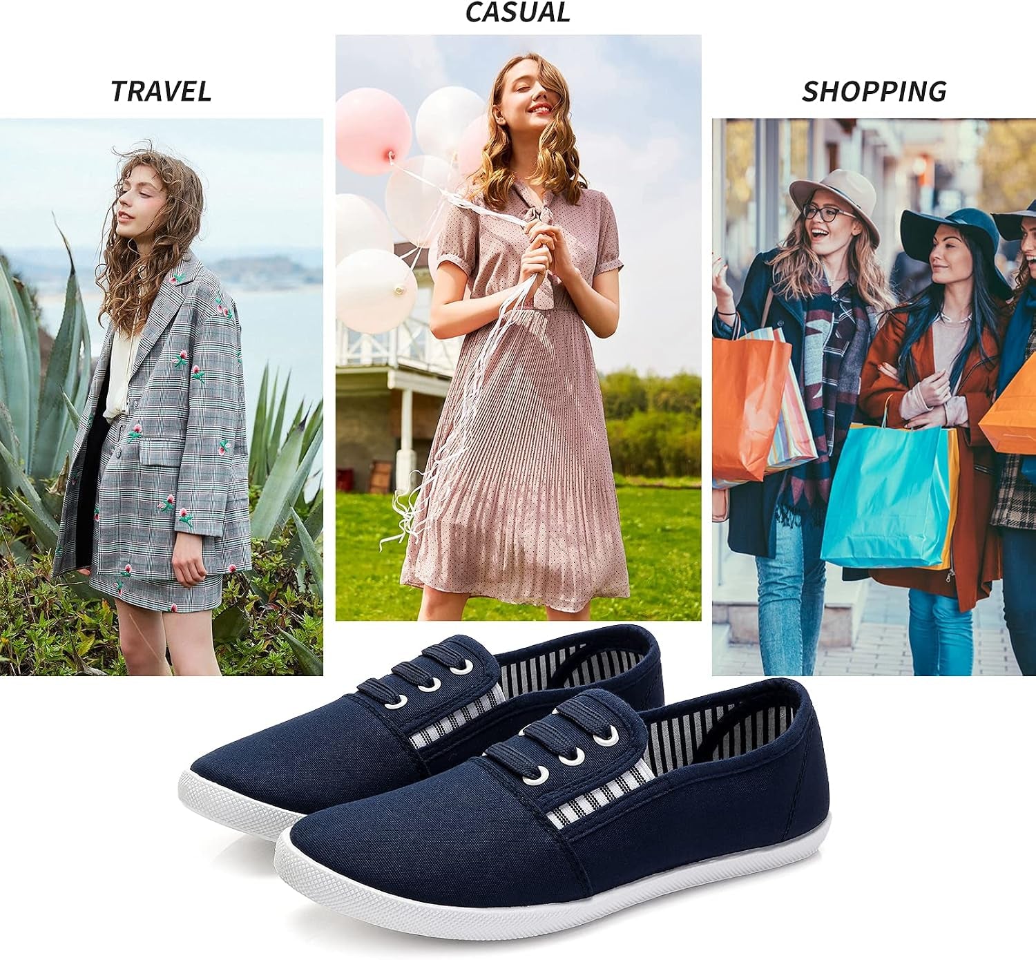 Women'S Canvas Slip on Sneakers - Casual Walking Shoes, Non Slip Work Shoes