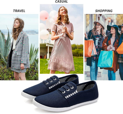Women'S Canvas Slip on Sneakers - Casual Walking Shoes, Non Slip Work Shoes